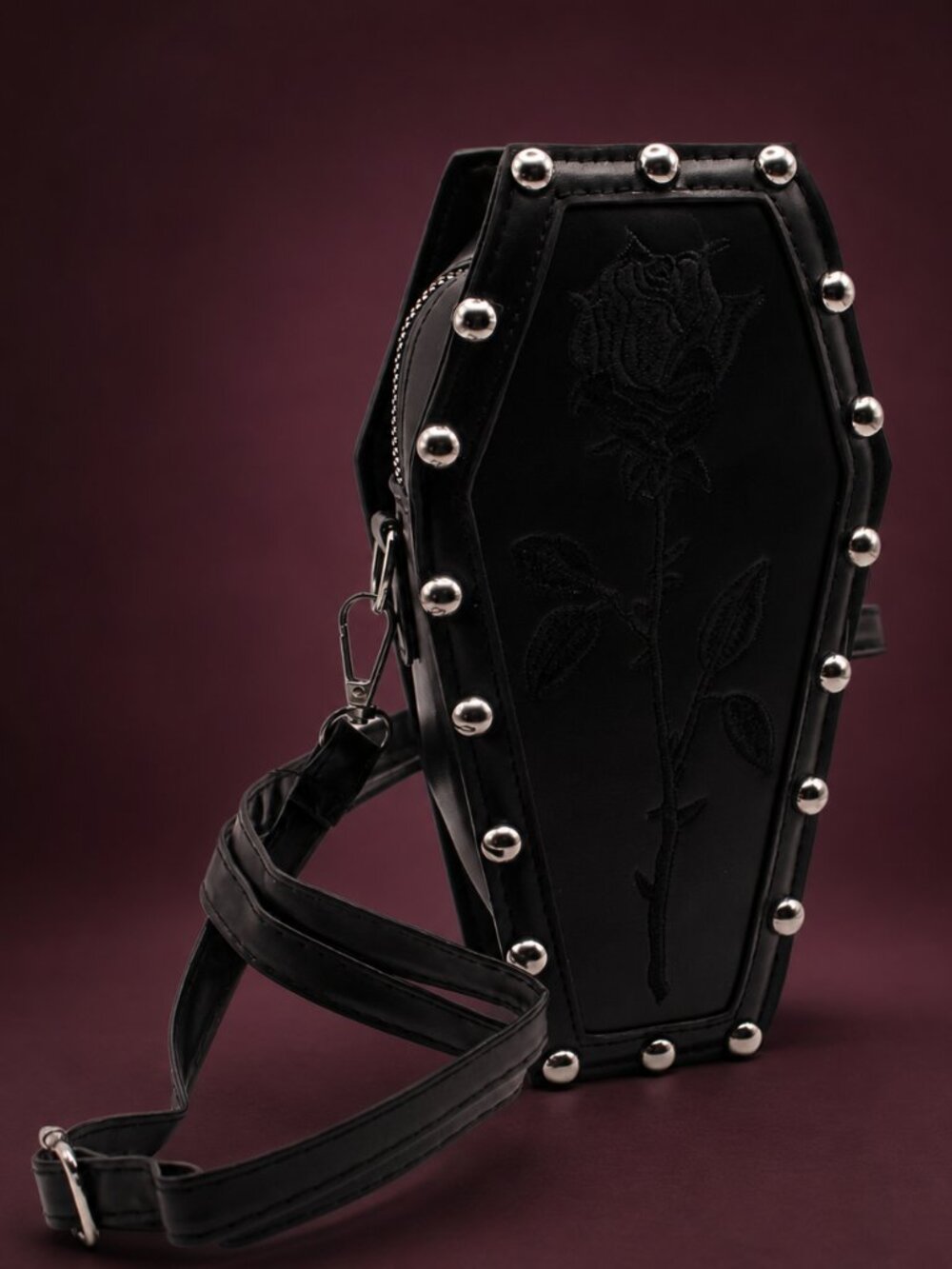 Black Rose Embroidered Coffin Bag